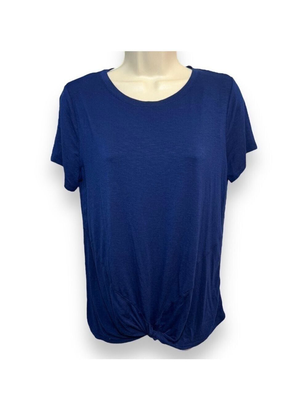 Zelos Women’s Navy Leopard Fade Tie Knot Short Sleeve Top Size Small